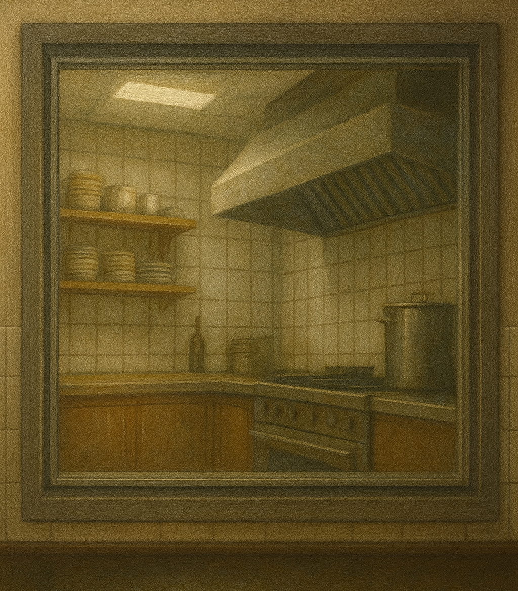 Plates lined up at the Third Shift Diner pass window